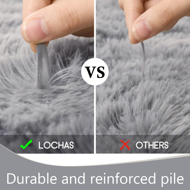 LOCHAS Bedroom Rug 2.6' x 5.3', Gray Fluffy Shaggy Area Rug for Bedroom Bedside, Soft Oval Throw Rugs Carpet for Kids Girls Nursery Living Room Home Decor - Image 5
